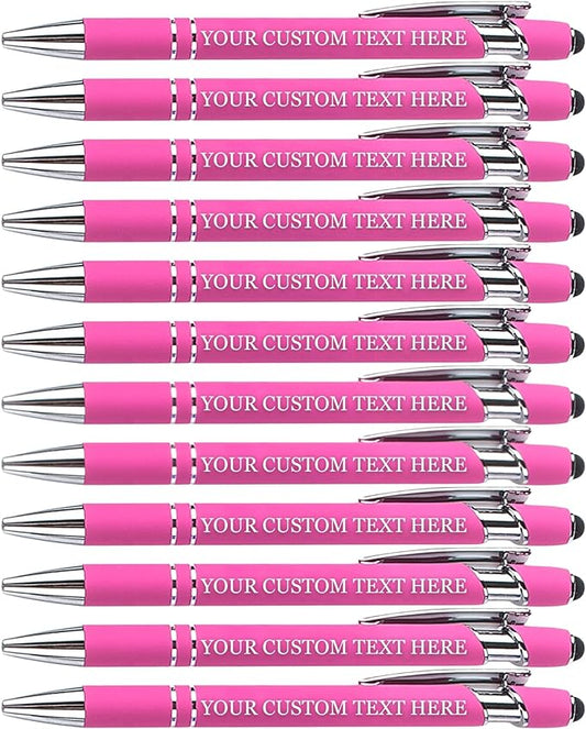 Up to 480 Pcs Personalized Pens in Bulk, Custom Metallic Printed Name Pens with Black Ink, Customized Pens Bulk with Stylus-Great Gift Ideas(Silver Barrel)