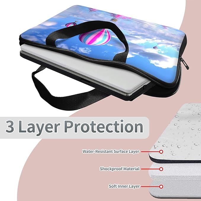 Universal Laptop Sleeve Tablet Case 12 inch, Hot Air Balloon Slim Carrying Case Durable Handbag Travel Laptop Bag for Surface Pro 9 8 7/Laptop Go 2 3, MacBook Air 11/12