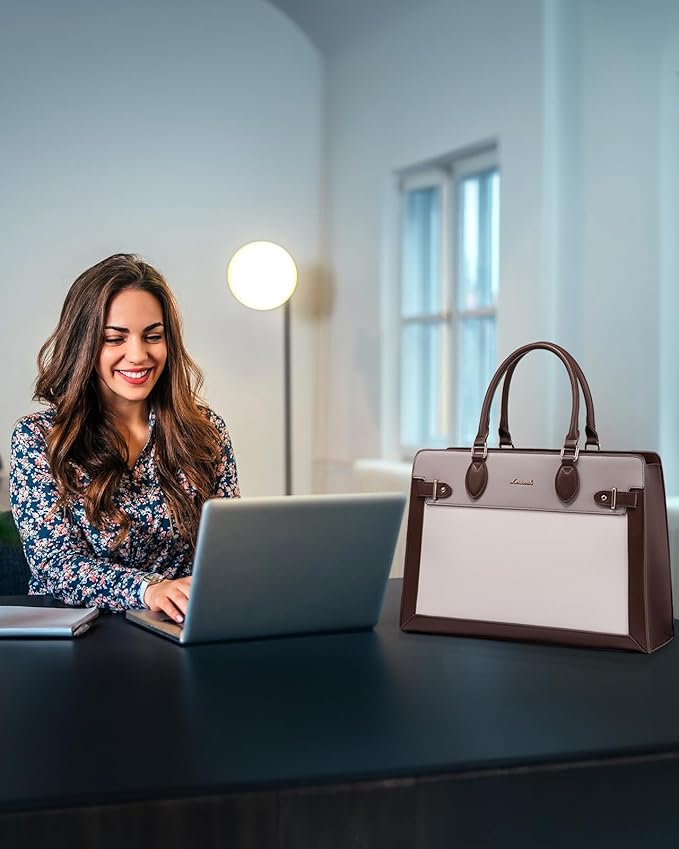 LOVEVOOK Laptop Bag for Women, 15.6 Inch Large PU Leather Tote Bag, Professional Teacher Work Bag, Waterproof Business Computer Briefcase, Shoulder Tote Purse for Office
