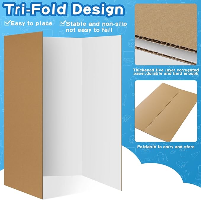 VinTS 8 PCS Trifold Poster Board, 36" x 48" White, Sturdy Foldable Display Boards for School Projects, Science Fair, Business Presentations, Exhibitions, Workshops