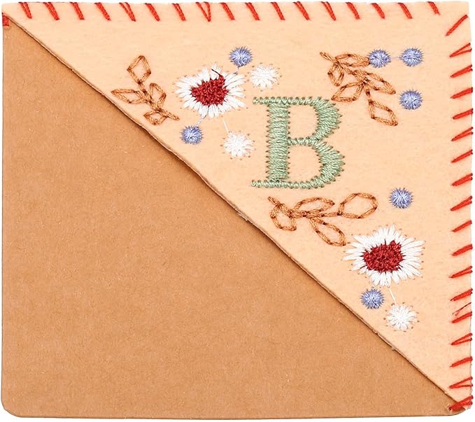 PATIKIL Personalized Embroidered Corner Bookmark, Cute Flower Felt Stitched Triangle Book Mark Page Marker for Women Men Book Lovers Teachers, Pink, Letter B