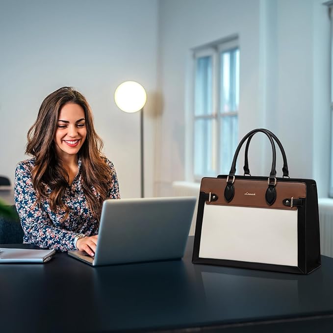 LOVEVOOK Laptop Bag for Women 15.6 Inch Work Tote, Business Computer Briefcase, Waterproof PU Leather Tote Bag for Teacher, Office Shoulder Tote Purse