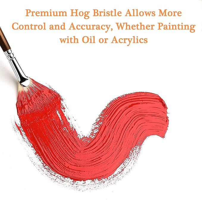 Fuumuui Professional Oil Paint Brush Set, 11pcs Superior Hog Bristle Paint Brushes Perfect for Oil Acrylic Gouache Painting