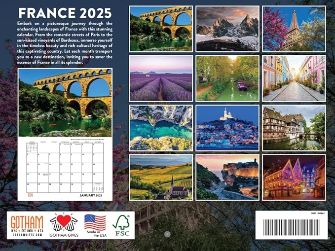 France Calendar 2025 Monthly Wall Calender 12 Month | American Made In The USA