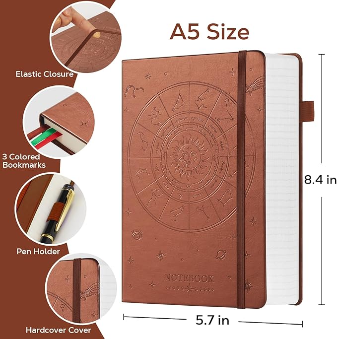 Notebook Journals for Writing Women/Men, 320 Pages Thick Daily Journal Notebooks with 100Gsm Lined Paper, Hardcover Notebook College Ruled for Work School, Faux Leather, A5 (5.7'' X 8.4'') ,
