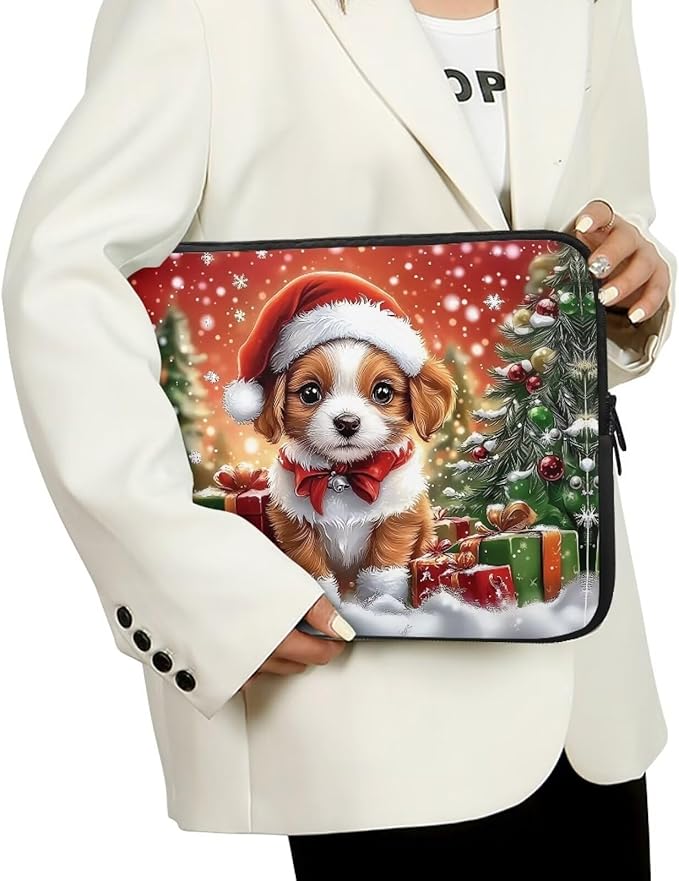 Christmas Dog Laptop Protective Sleeve for Women 13 inch Computer Sleeve Bag Lightweight Zippered Pouches Lap Top Case Suitable for Daily Use Travel School Office Organizers Bag