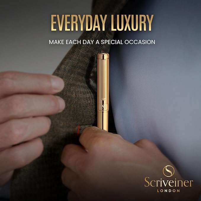 Scriveiner Gold Ballpoint Pen - Stunning Luxury Pen with 24K Gold Finish, Schmidt Black Refill, Best Ball Pen Gift Set for Men & Women, Professional Executive Office, Nice Fancy Designer Pens