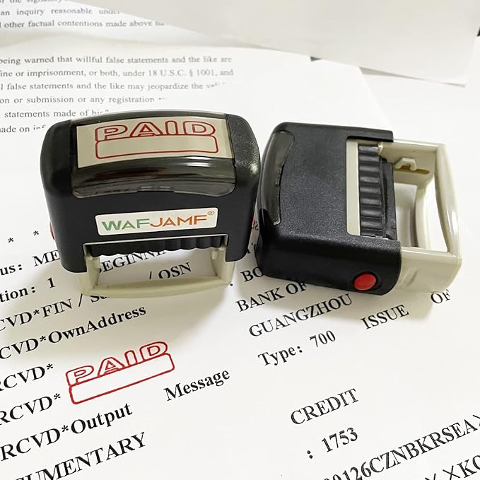 WAFJAMF Paid Office Stamp Self Inking Rubber Stamp Office Stamp Message Stamp Red Ink-Medium