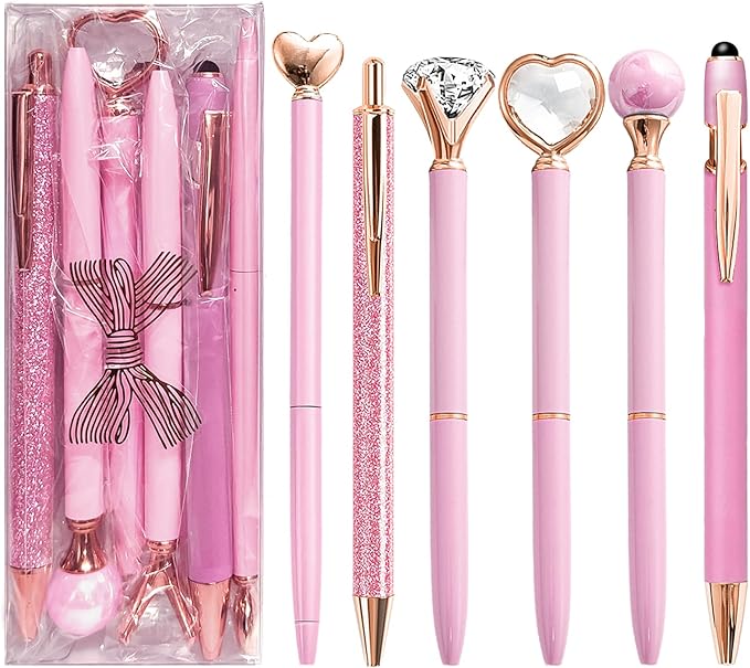 Pink Pens for Women, 6 Pcs Cute Pens Ballpoint Pens Bulk, 1.0mm Medium Point Black Ink Pens, Office and School Supplies Fancy Nice Pens Gifts for Girls Nurse Teacher (Pink)