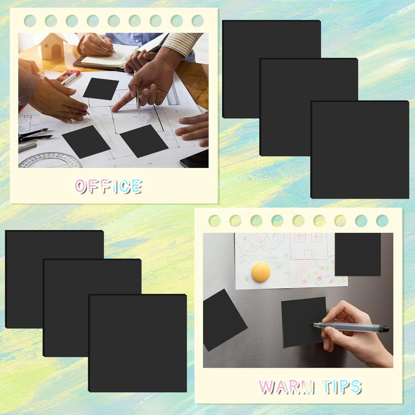 Thenshop 24 Sets Full Adhesive Sticky Notes 3x3 Inches Sticky Notes Adhesive Memo Self-Stick Pads Back to School Supplies Easy to Post for Teacher Coworkers Office 80 Sheets/pad(Black,Unlined)