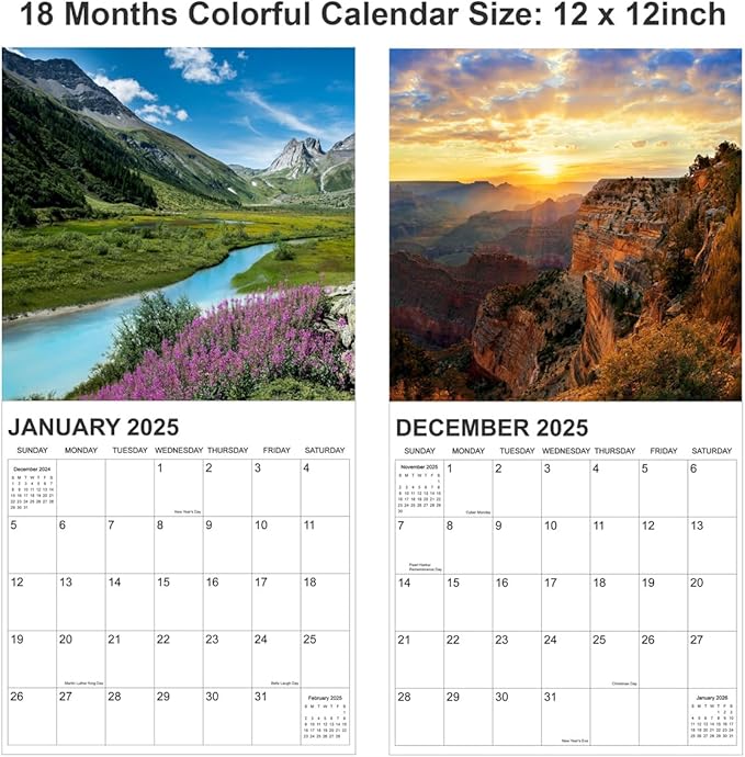 Calendar 2025, National Parks Calendar 2025-2026 from January 2025 - June 2026, 12" x 24" Opened 18 Months Calendar, Full Page Months Thick & Sturdy Paper for Gift Perfect Calendar Organizing & Planning