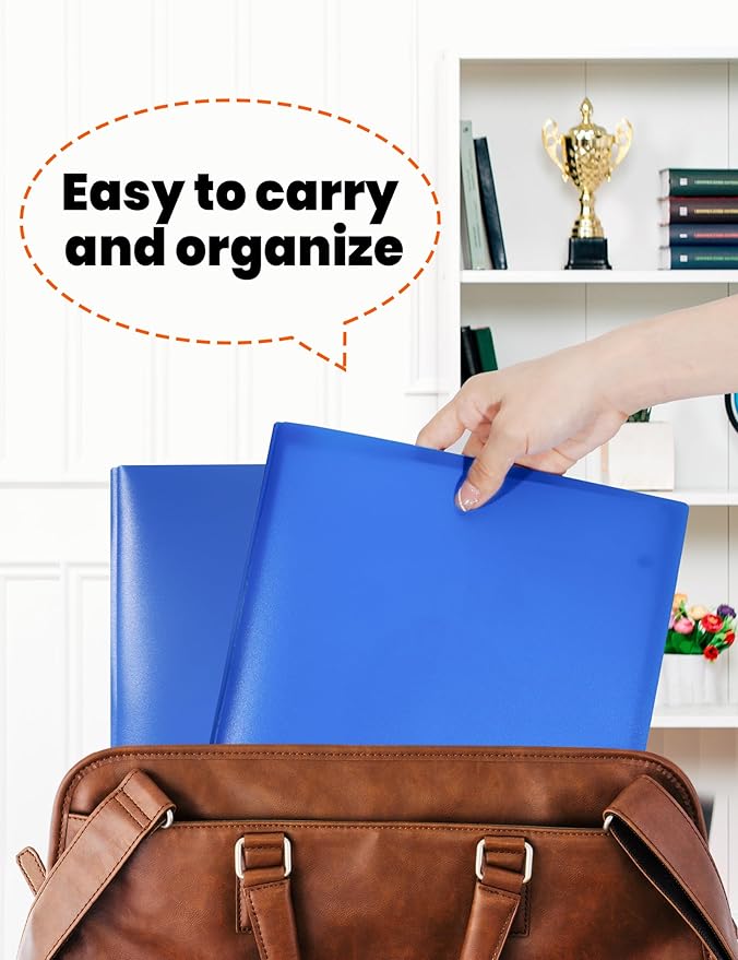 SUNEE 3 Pack Blue Plastic Folders with Pockets and Prongs, Letter Size, 9 x 11.5 in