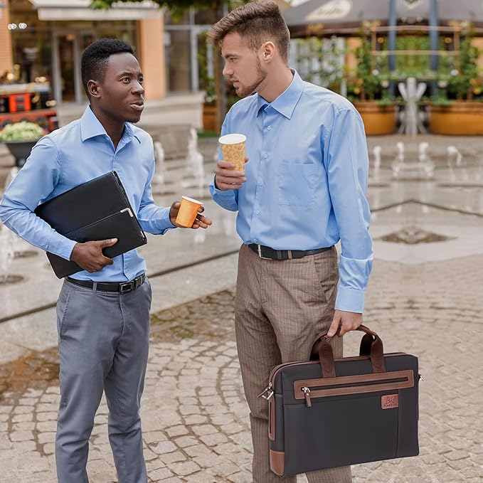 Banuce Slim Fabric Nylon Waterproof Briefcase for Men Professional 14 Inch Laptop Bag Business Work Bag Black