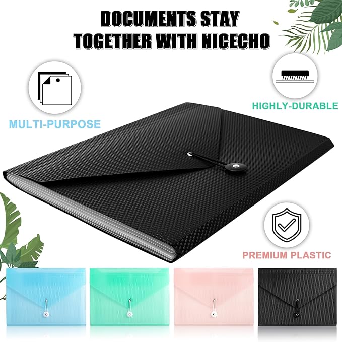 Nicecho Expanding File Folder, 7 Pockets Accordion File Organizer, A4 Letter Size Paper Document Receipt Organizer Accordian Filing Folder for Classroom, Home, Office and Travel