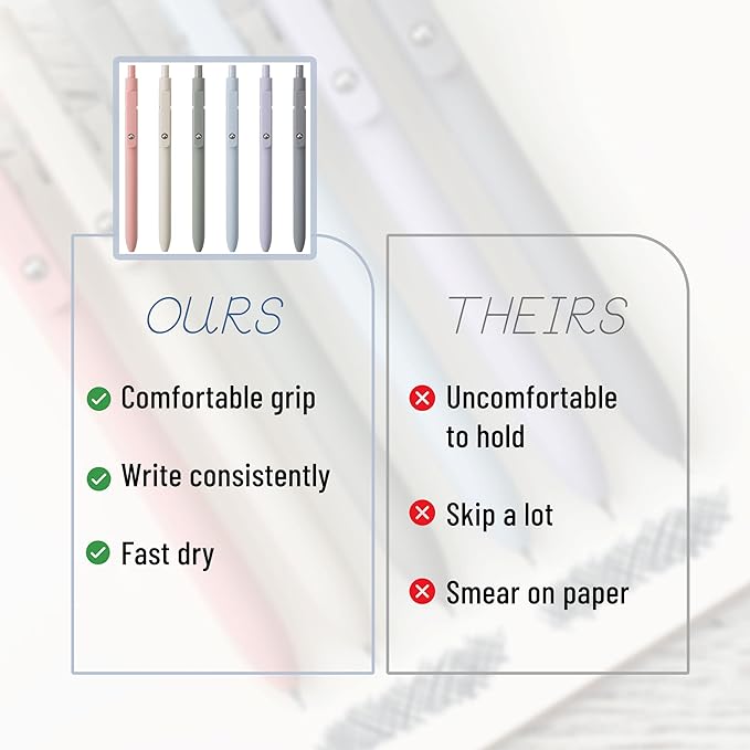 Mr. Pen - Retractable Fine Point Gel Pens, 6 Pack, Morandi Barrels, Fast Dry Ink, Cute Aesthetic Pens for Journaling