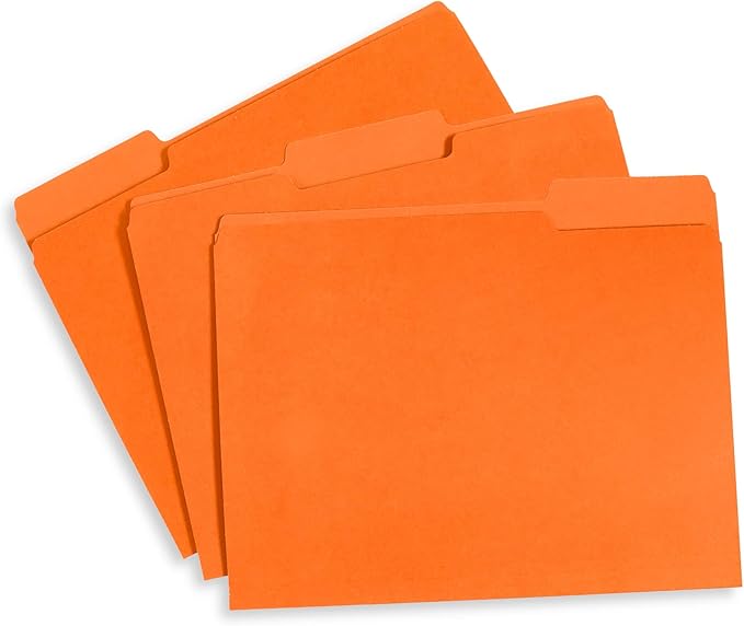 Blue Summit File Folders, Letter Size, 1/3 Tab, Orange, Great for Organizing and Easy File Storage, 200 Per Box