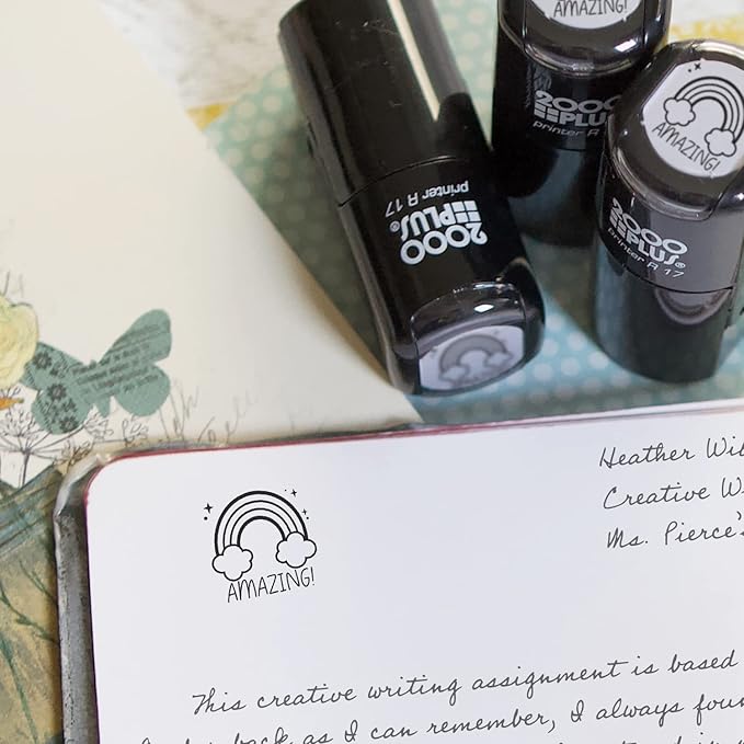 Amazing Magical Rainbow Stamp / 2000 Plus Self Inking School Teacher Reward Stamper / 9/16" Small Black Ink Homework Worksheet Grading Stamp/Made in USA