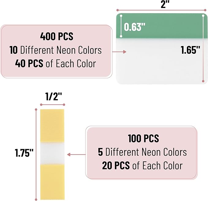Mr. Pen- Sticky Index Tabs, 500 Pcs, 21 Sets, Colorful Sticky Tabs for Notebooks, Page Markers, Page Tabs for Binders, Page Tabs Sticky Tabs for Books, Notebook Tabs, Book Sticky Tabs for Notebooks