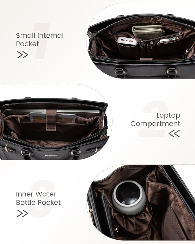 LOVEVOOK Laptop Bag for Women, 15.6 Inch Large PU Leather Tote Bag, Professional Teacher Work Bag, Waterproof Business Computer Briefcase, Shoulder Tote Purse for Office