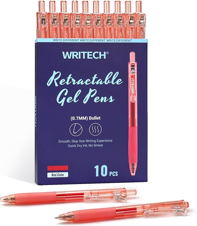 WRITECH Retractable Fine Point Gel Pens (Red)
