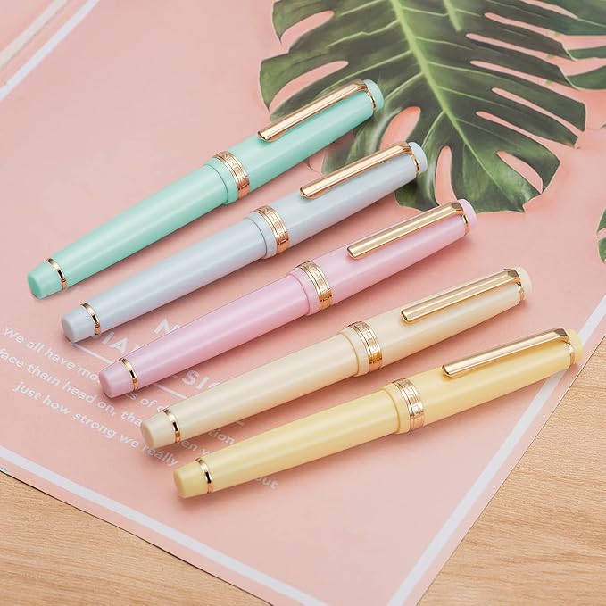 Jinhao 82 Pink Acrylic Fountain Pen, Iridium Medium Nib Classic Design Smooth Writing Pen with Ink Converter (Gold Trim)