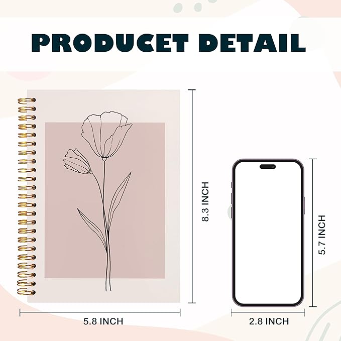 BearCake Pink Aesthetic Notebook Journal for Women, Abstract Boho Floral Notebook, Pink Aesthetic School Office Supplies, Pink Hardcover Spiral Journal Notebook 5.5x8.3