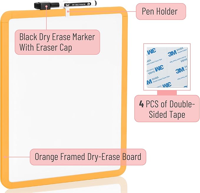 Mr. Pen- Dry Erase Board, 14” x 11” with a Black Dry Erase Marker, Orange Frame, Small White Board, White Board for Kids, White Board for Students, Small Dry Erase Board, Mini White Board