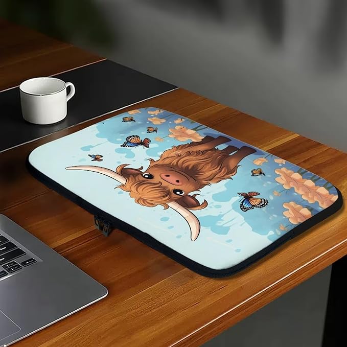Highland Cattle Laptop Sleeve for Women 10 inch Laptop Protector with Versatile Uses Computer Sleeve Neoprene Lap Top Case Ideal Gifts for Daily Use School Travel Tablet Bag Butterfly Blue