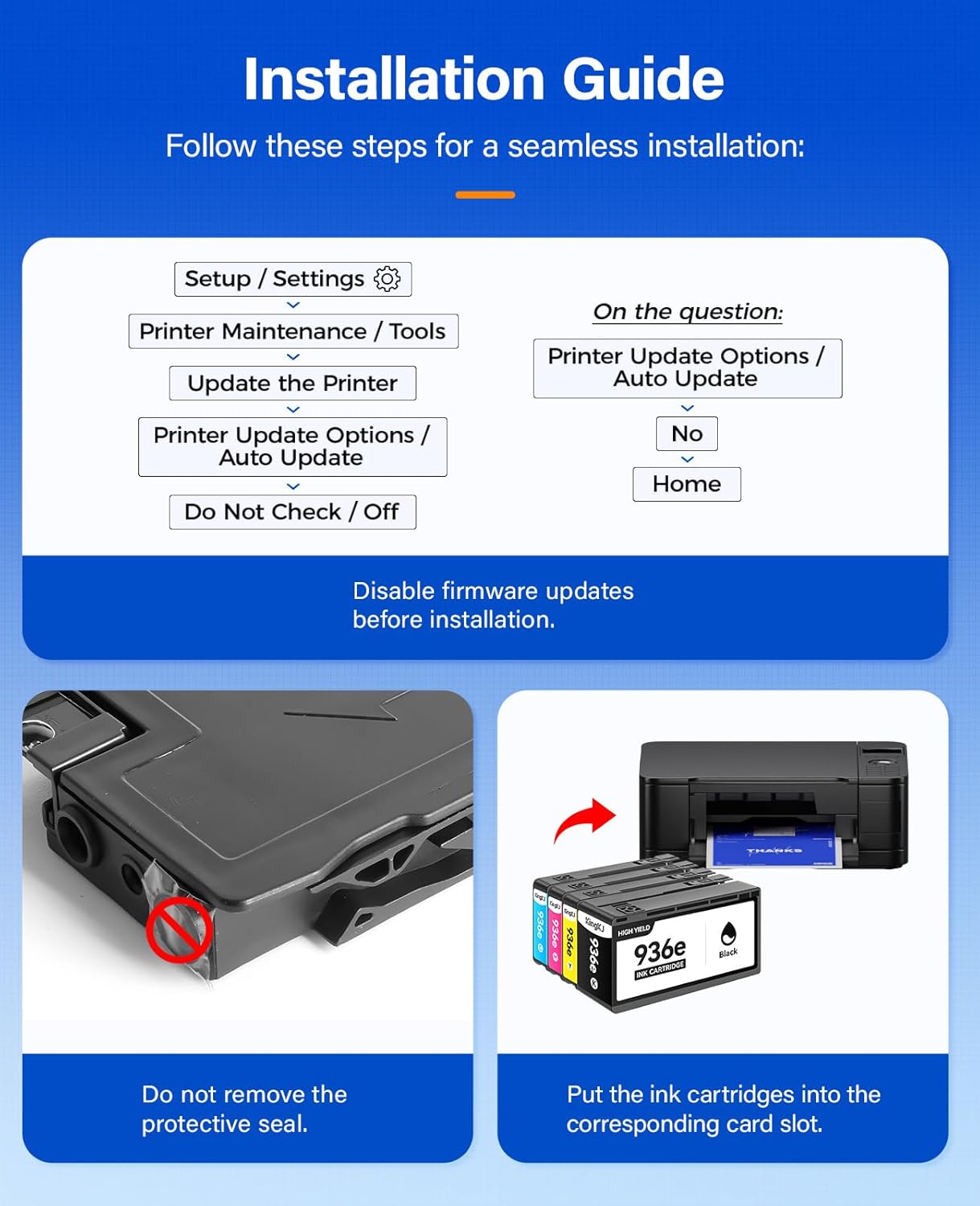 936e 936XL High Yield Ink Cartridges with Chip 4-Pack Set Replacement for HP 936 936e Ink Works with HP OfficeJet Pro 9125e 9135e 9110b 9128e 9130b 9122e 9120e 9730e Printers Black Cyan Magenta Yellow