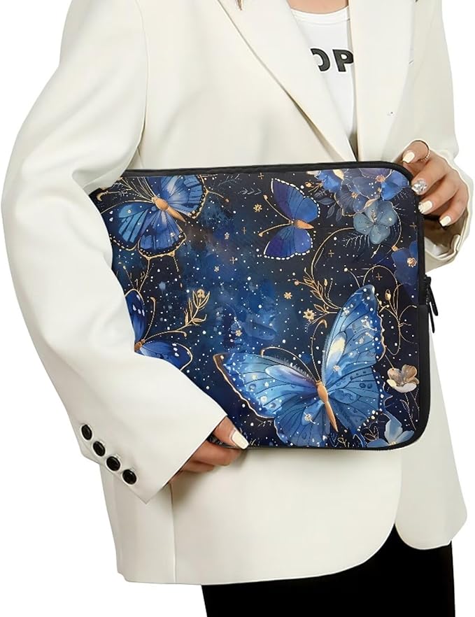 Butterfly Flower Laptop Sleeve for Women 17 inch Laptop Protector with Multiple Uses Computer Carrying Case Portable Tablet Bag Lap Top Case Men Laptop Protector Galaxy Blue
