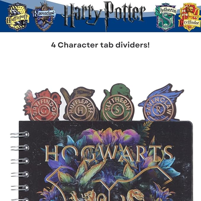 Innovative Designs Harry Potter Hogwarts Tab Journal Notebook, Spiral Bound, 96 Lined Pages, 8 x 7 inches, Black