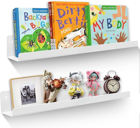 Magnetic Book Shelf for Whiteboard, Reusable Metal Magnetic Bookshelves with Strong Adsorption Capacity, 2-Pack 17'' for Classroom Whiteboard Office & Fridge Storage, Holds up to 12.5 lbs