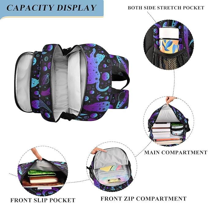 ALAZA Boho Witch Cat Moon Laptop Backpack Purse for Women Men Travel Bag Casual Daypack with Compartment & Multiple Pockets