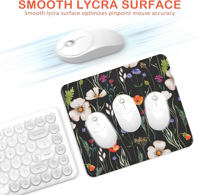 eulps Mouse Pad with Stitched Edge, Multiple Patterns Computer Mouse Pads with Non-Slip Rubber Base, Washable Cloth Mousepad, for Gaming, Laptop, PC (Wildflower Night)