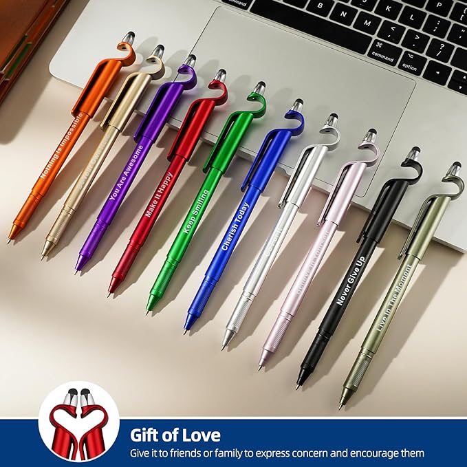 50 Pcs Inspirational Pens Batch, Motivational Ballpoint Pen with Writing Touch Screen And Mobile Phone Stand 3-in-1, Black Ink Office Encouraging Quotes, Office School Supplies Inspirational Gifts