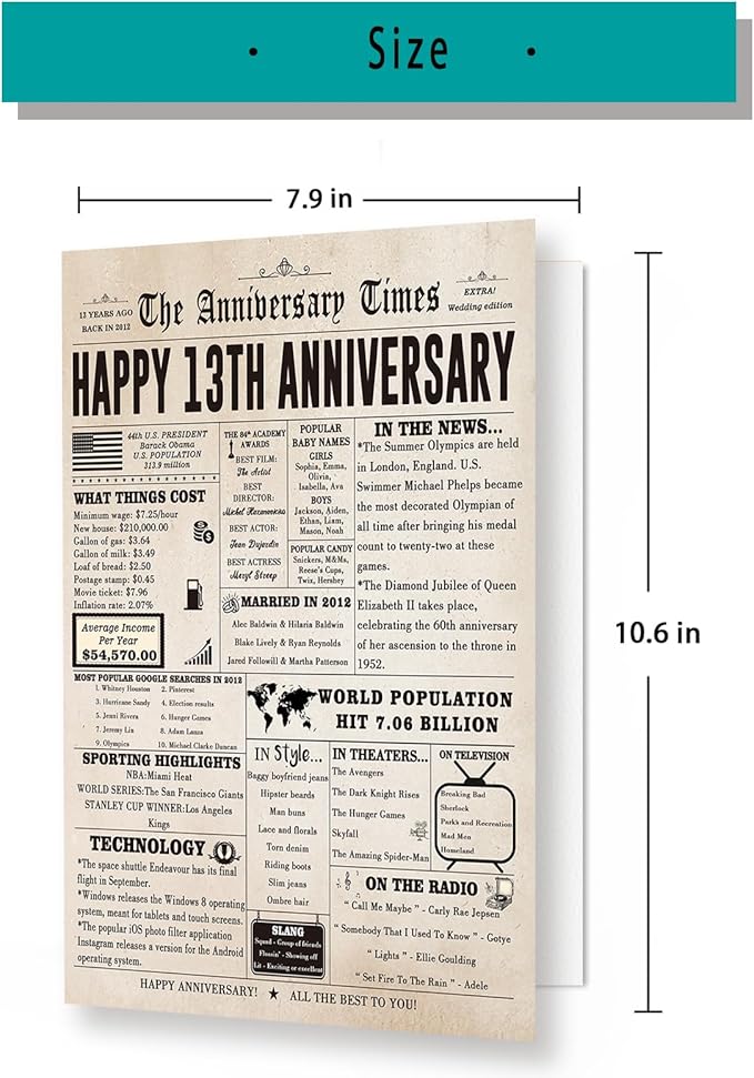 Retro 13th Anniversary Cards for Parents, Romantic 13th Wedding Anniversary Decoration for Husband Wife, Sweet 13 Year Anniversary Card Gifts for Him Her, Lace Wedding Gifts