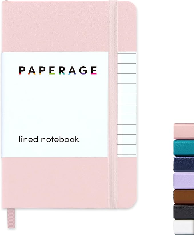 PAPERAGE Lined Pocket Journal Notebook, 1 Pack, (Blush), 160 Pages, Small, 3.6 inches x 5.6 inches - 100 GSM Thick Paper, Hardcover