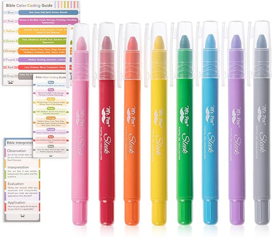 Mr. Pen- Gel Highlighter, 8 Pack, Assorted Colors, Bible Highlighters No Bleed with Bible Color Coding and Interpretation Guide, No Bleed Highlighters, Bible Highlighter, Bible Markers