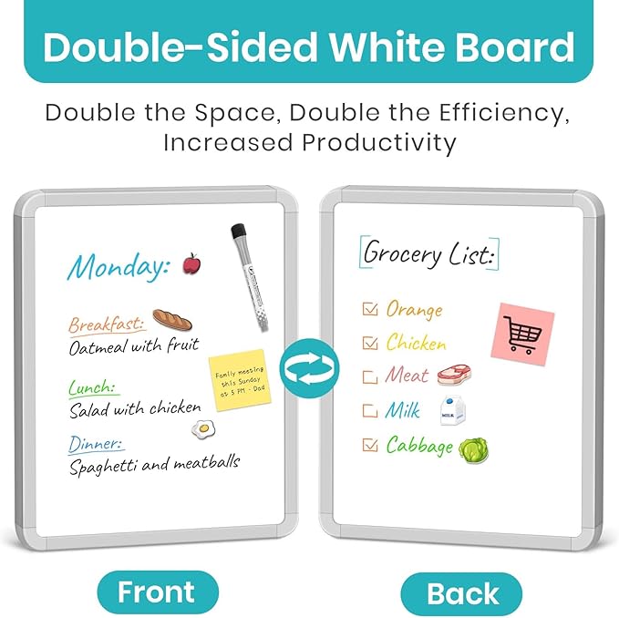 Small Double-Sided White Board Dry Erase Board For Wall, 14"x11" Hanging Whiteboard for Door, Mini Dry Erase Board with a black dry erase marker, Small Whiteboard for Kids Students, Back To School, WH
