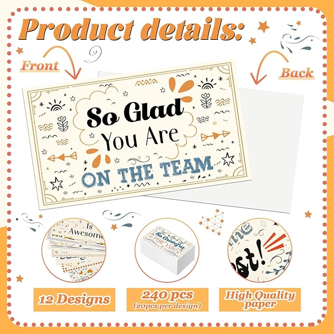 Yeaqee 240 Pcs Employee Appreciation Kudos Cards Funny Blank Back Motivational Card Encouragement Thank You Note Recognition Card for Teacher College Affirmation Gift(Drawing)