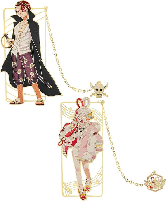 One Pieces Anime Luffy Shanks Uta Book Mark - Brass Metal Bookmark, Stationery School Supplies, Gift for Book Lover, Friends, Anime Fans Collection (Set-3)