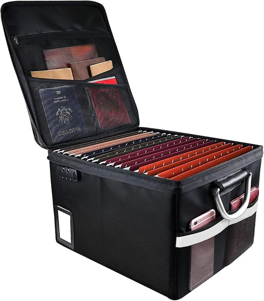 Fireproof Document Box File Organizer Box, Fireproof File Cabinet Box Storage Filing Cabinet Box with Lock, Portable Office Safe Box for Hanging Letter/Legal Folder 16.1 x 12.9 x 11in (Dark Black)