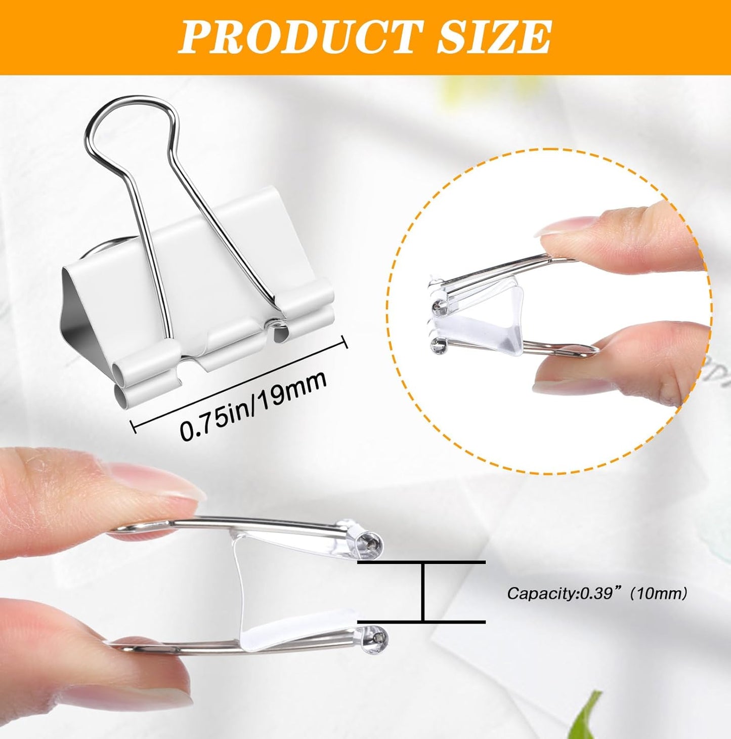 Jetec 100 Pack 0. 75in/19mm White Metal Binder Clips Bulk Medium Reusable Fold Back Binder Clips Paper Clamps Spring Steel Sturdy for Home Office School Supplies