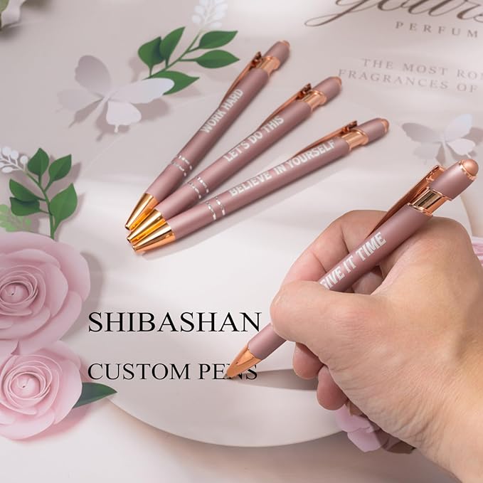 Up to 480 Pcs Personalized Pens in Bulk, Custom Metallic Printed Name Pens with Black Ink, Customized Pens Bulk with Stylus-Great Gift Ideas(Gold 12 Colors)