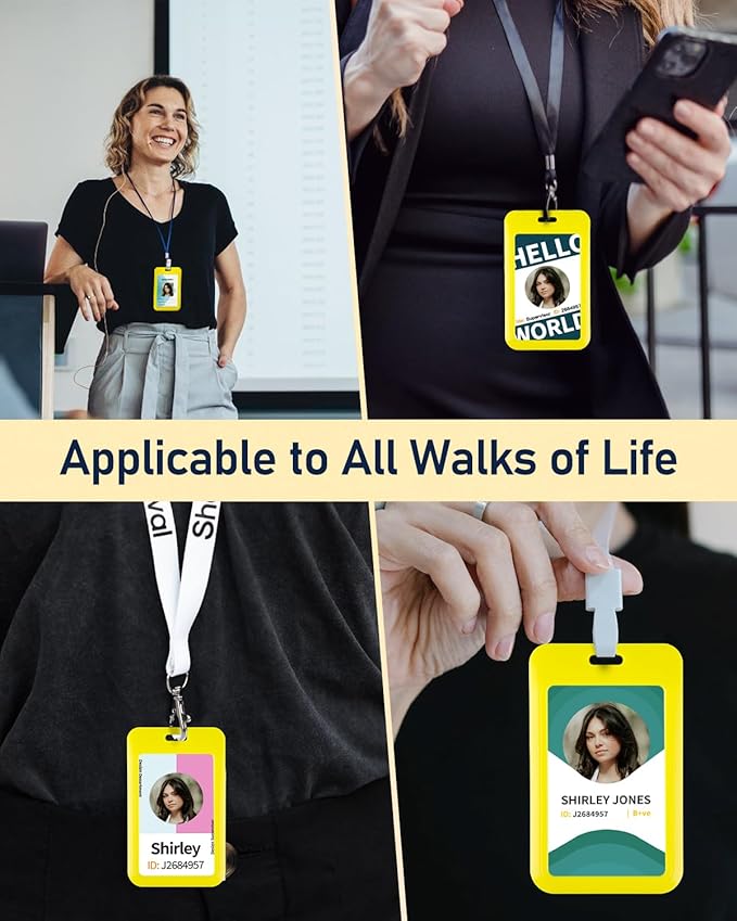 Uniclife 3 Pack Sliding ID Badge Holder Vertical Hard Plastic Case with Clear Window Yellow Card Protector Pouch for Office School ID Credit Cards Proximity Key Cards Driver’s Licenses and Passes