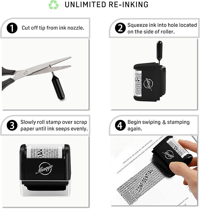 Miseyo Wide Roller Stamp Identity Theft Stamp 1.5 Inch Perfect for Privacy Protection - Black