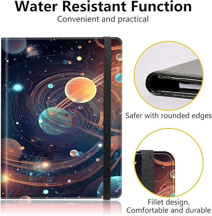 PU Leather Padfolio Clipboard Notepad with Pen Loop and Elastic Strap Interview/Resume Document Organizer for Business School Office,Starry Night Moons Sun