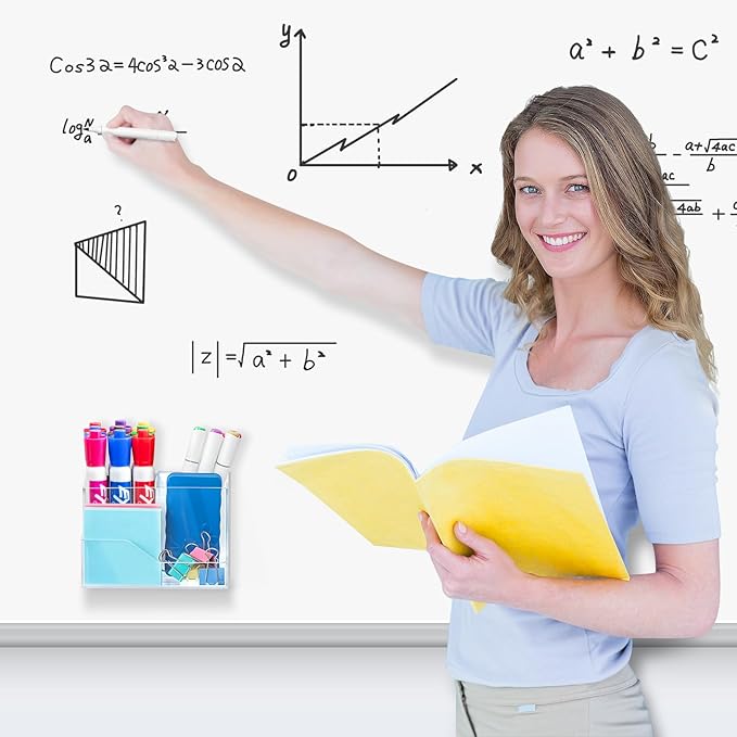 Simetufy Clear Magnetic Dry Erase Marker Holder for Refrigerator, Partition Non-slip Acrylic Whiteboard Marker Holder with Large Slots for Magnetic Board, or Metal Surfaces for Fridge, Lockers, Washer