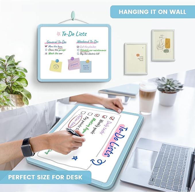 Small Double-Sided White Board Dry Erase Board For Wall, 14"x11" Hanging Whiteboard for Door, Mini Dry Erase Board with a black dry erase marker, Small Whiteboard for Kids Students, Back To School, Bl