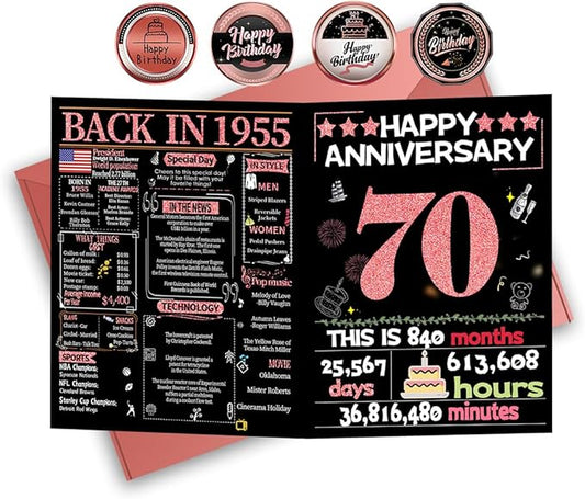 Joycard 70th Anniversary Card for Women, Platinum Wedding Card for Wife, Sweet Marriage Decorations Gifts for Couple, Perfect for Her on Anniversary Day, Back in 1955